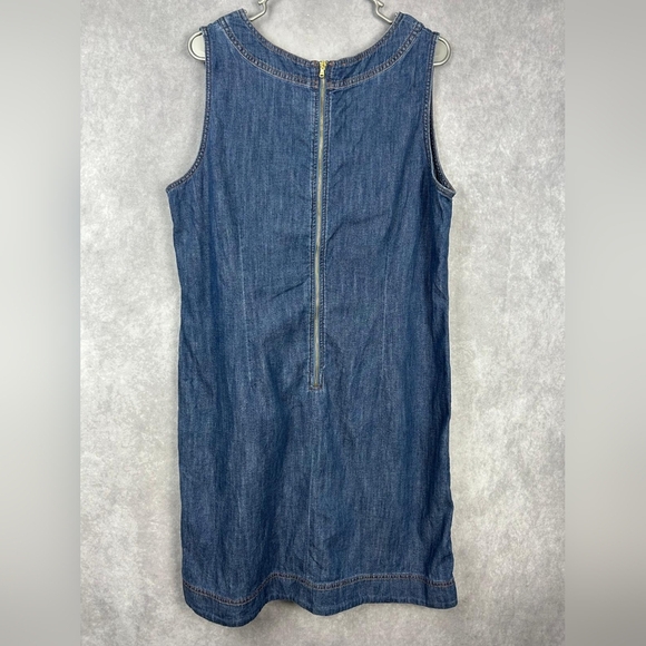 Talbots Denim Shift Dress Women Blue Chambray Lace Up Sleeveless Size 16 - Picture 6 of 10